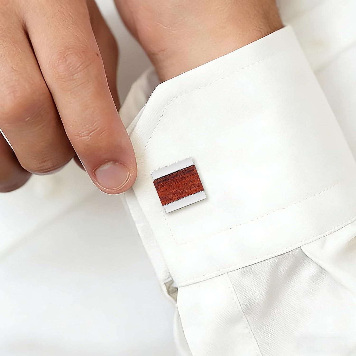Cuff Links Mens Cufflinks Wood Inlay - Rectangular Brass Cuff Links with Gunmetal Finish, 3-Layer Electroplating, Unique Wood Grain Shirt Accessories for Business Wedding Tuxedo, Durable & Anti-Fade Jewelry Gift