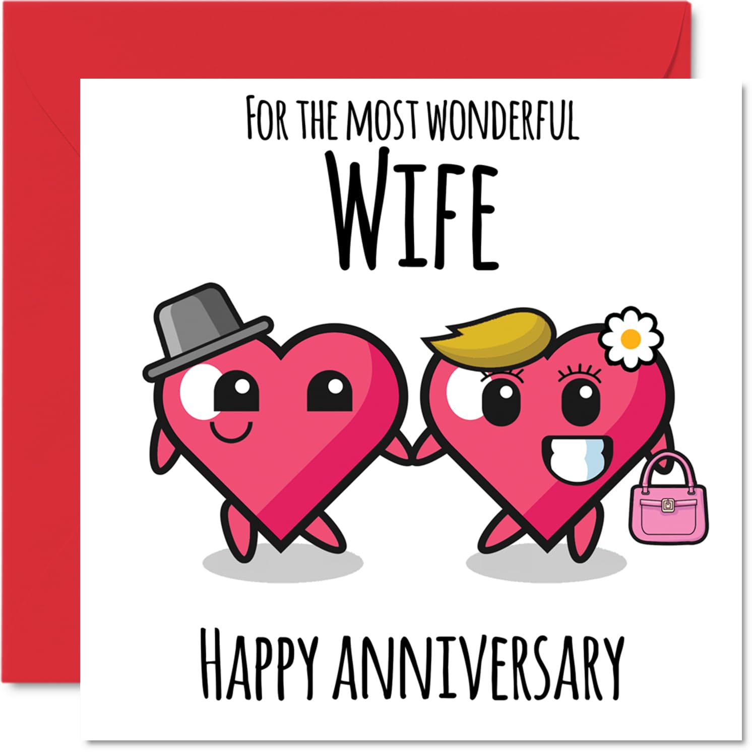 Anniversary Card - Wonderful Wife - Happy Wedding Anniversary Cards for Wife Partner, 145mm Greeting Cards for Anniversaries