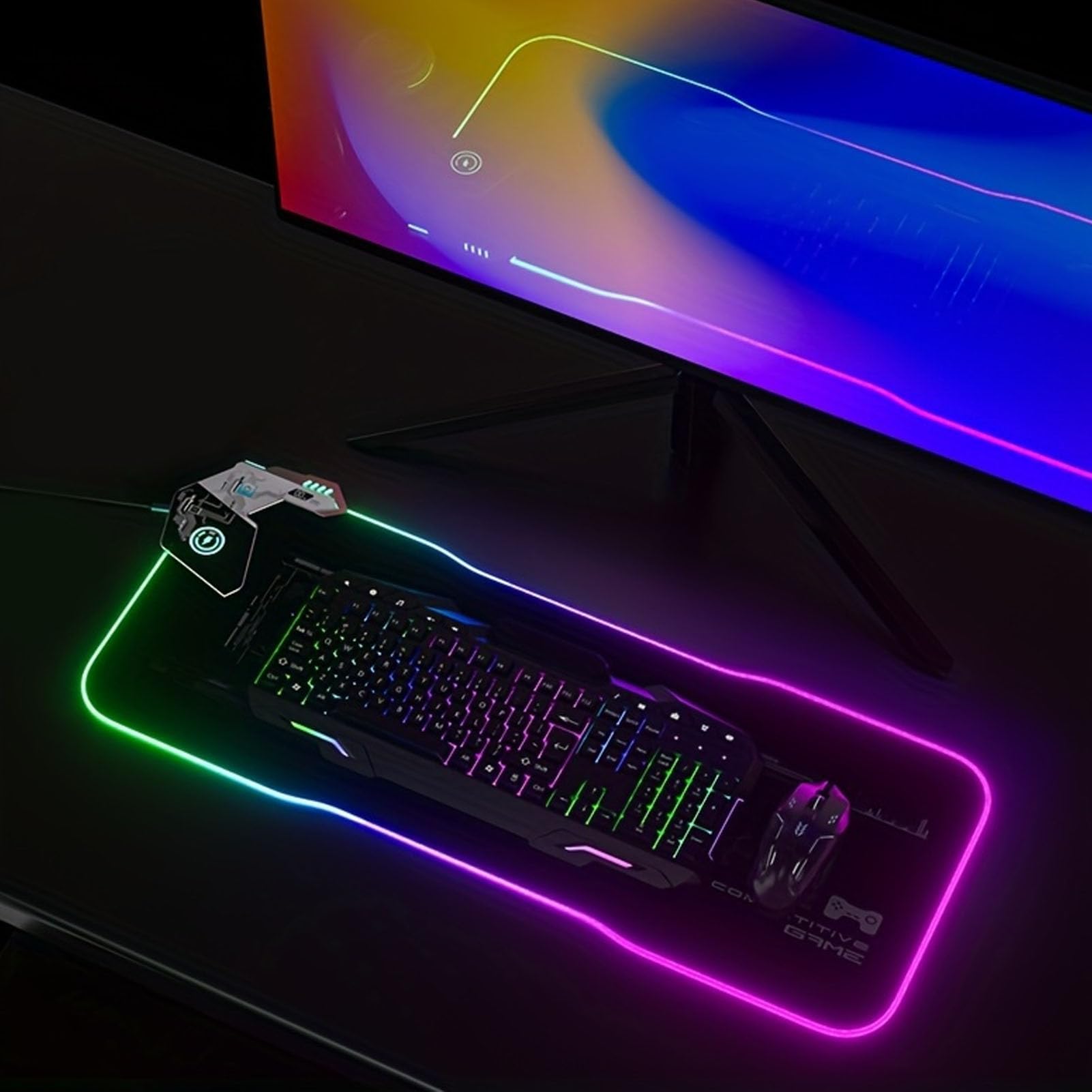 Yctze Tappetino per Mouse da Gioco RGB da 80 Cm, Tappetino per Mouse LED Wireless, per in Tessuto Lavorato a Maglia con Ricarica Cablata PD da 30 W e Ricarica Wireless da 15 W, Ideale per la