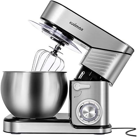 Stand Mixer, CUSIMAX 6.5-QT Stainless Steel Mixer 6-Speeds Tilt-Head Dough Mixers for Baking with Dough Hook, Wire Whisk & Flat Beater, Splash Guard for Home Cooking kitchen Mixer, Silver