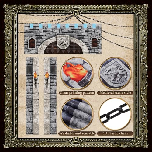 Image of Jingmore 6 Pcs 70 Inch 3D Medieval Party Decorations Medieval Castle Door Cover Castle Backdrop Enchanted Entrance Ground Stereo Chain Decorations Door Windows Props Banner Pirate Vampire Party