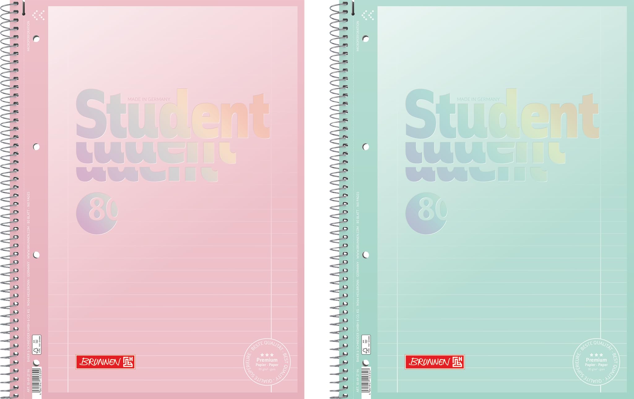 BRUNNEN Collegeblock Premium Student "Pastel" | A4, liniatura 27, 80 arkuszy, sortowane
