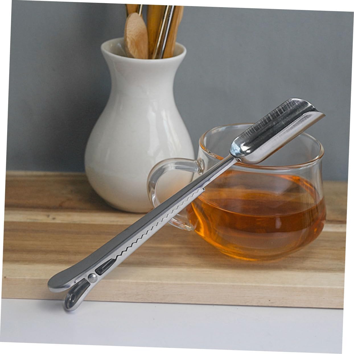 LABRIMP 2pcs Practical Stainless Steel Tea Spoons Clip Compact Tea Scoop for Accessory for Easy Measuring and Serving