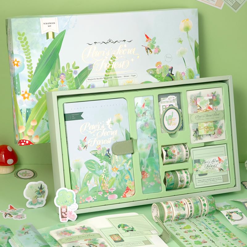 Image of WEMOL Vintage Journal Scrapbook Pack Kit for Art Journaling Bullet, Planners DIY Paper Stickers, Craft Kits Notebook, Collage Album Aesthetic Sticker (Big Green)