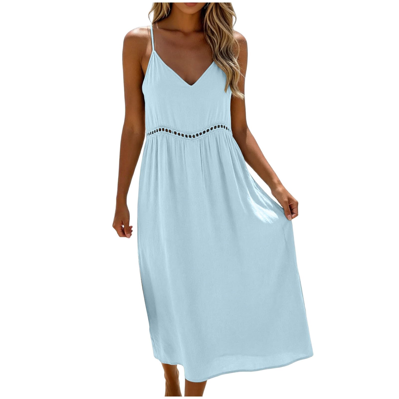 Taglie Comode Donna Abito Lungo Estivo da Donna, Ampio e svolazzante, con Scollo Rotondo, Tinta Unita, Senza Maniche, Ideale per Le Vacanze. Abito Trapezio Estivo
