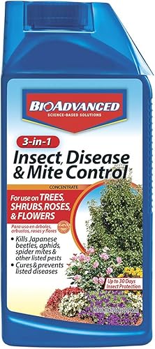 BioAdvanced 701285B 3-IN-1 Insecto enfermedad y concentrado de control de ácaros, 32 oz, blanco