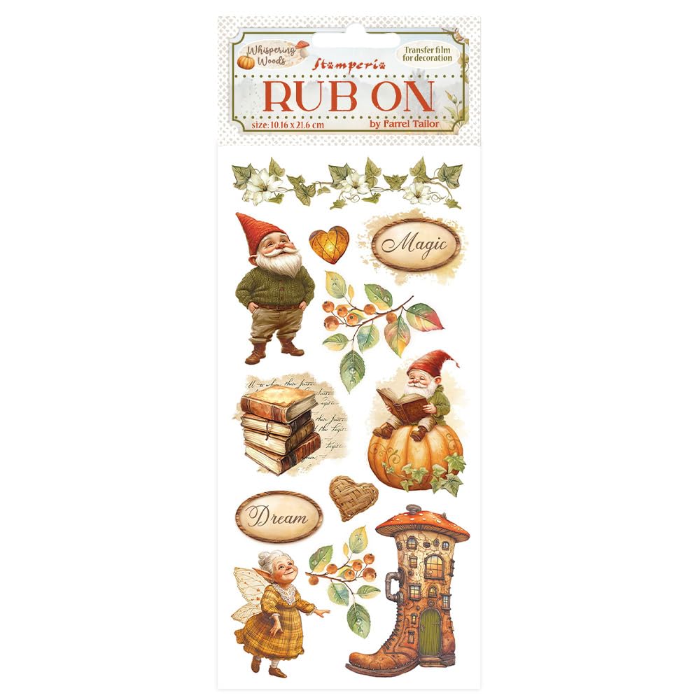 Stamperia - Rub-on for Scrapbooks, Albums, Card Making, Bullet Journals and More, Easily Transfer Images onto Paper and Other Surfaces, Perfect for Crafts and Gifting (Whispering Woods, Gnome)