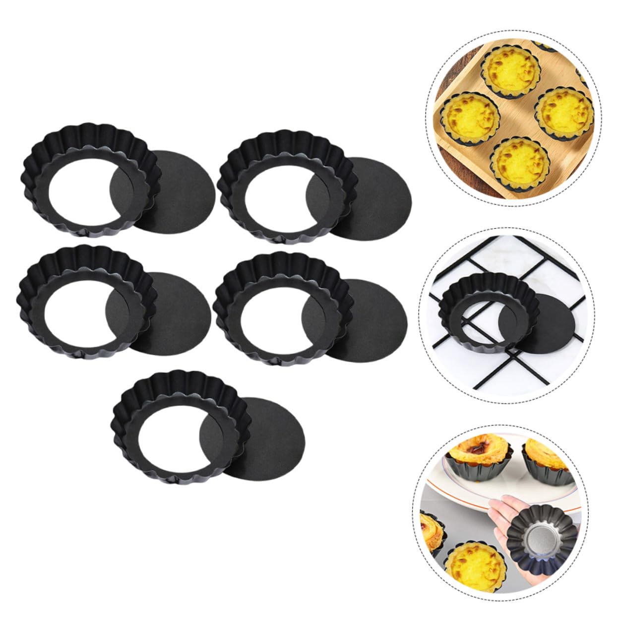 5 piezas Moldes Mini Tartaletas Antiadherentes con Base Extraíble Acero Carbono para Hornear Tartas Quiches y Postres Casa o Profesional