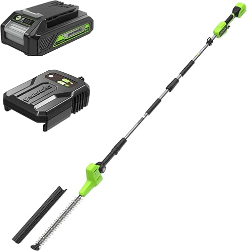 Greenworks 24V Taille-Haie à Batterie sur Perche Modulable, Lames de