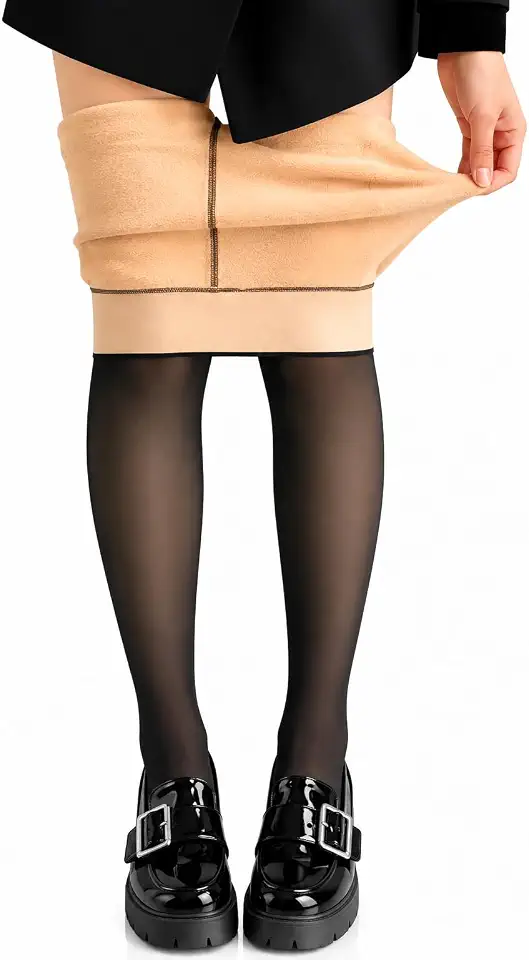 Meia-Calça Térmica Feminina Translúcida com Forro Peluciado Litwod Cintura Alta Quente e Confortável para o Inverno Tamanho 36-44
