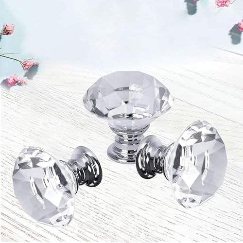 Miniatura 6 de 10 pomos de cristal para gabinete, 1.181 in con forma de diamante, manijas de cajón de cristal blanco transparente para armarios de cocina,