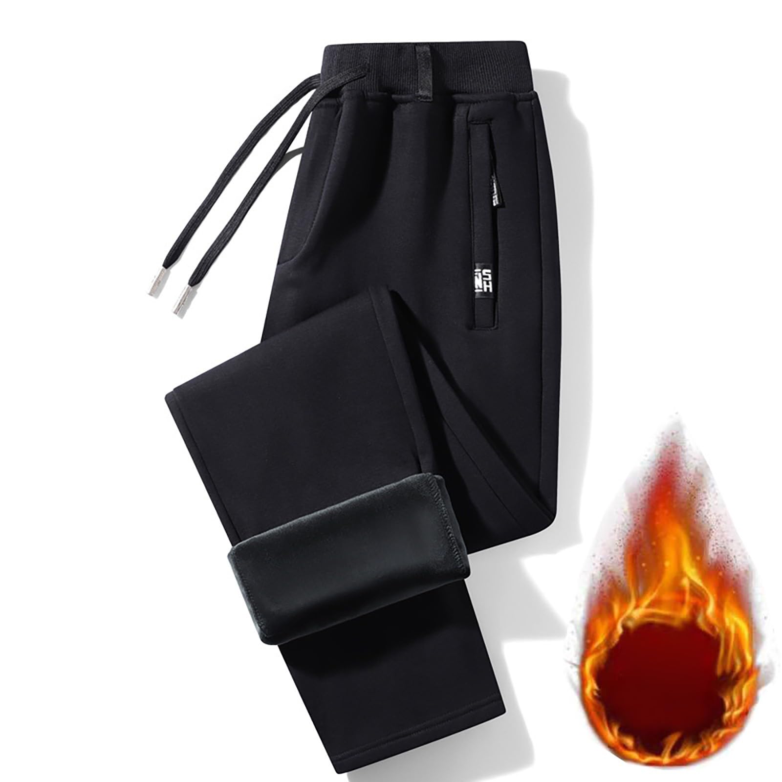 Generisch Pantaloni da jogging termici da uomo, in cotone, per il tempo libero, comodi, imbottiti, morbidi e spessi, in pile