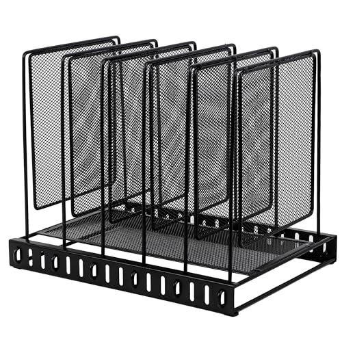 EASEPRES 5 Section Vertical Metal Mesh Desk File Organizer, Spacing Adjustable Upright Desktop Paper Mail Document Magazine Sorter Folder Holder for Workspace Office School Home, Black