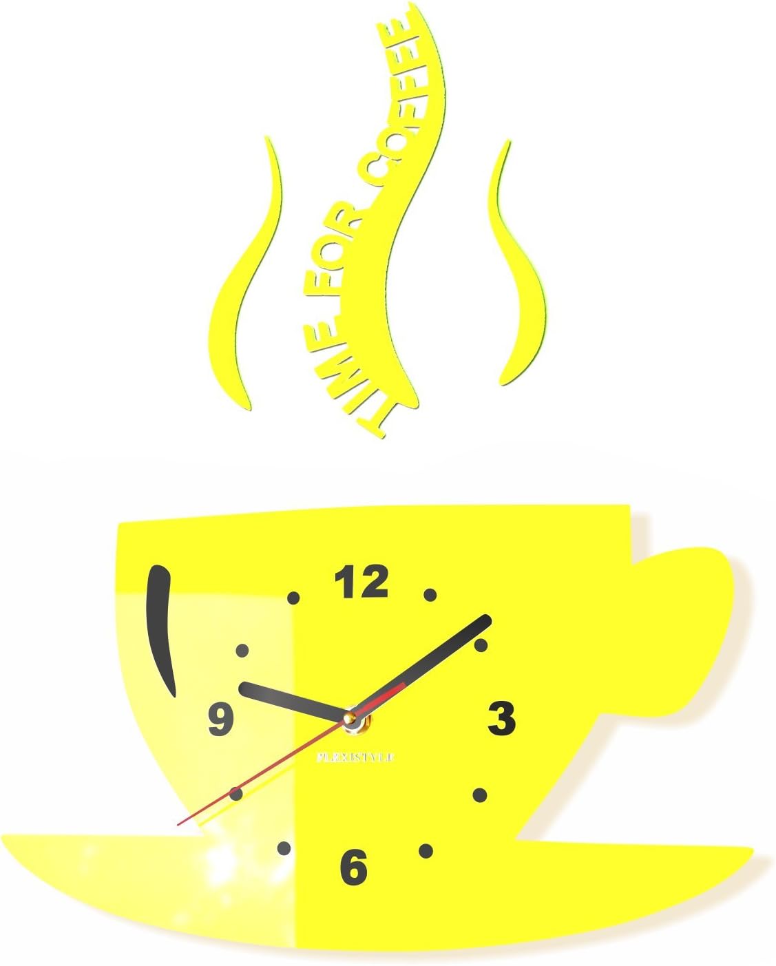 FLEXISTYLE Kitchen wall clock CUP time for coffee (Yellow)