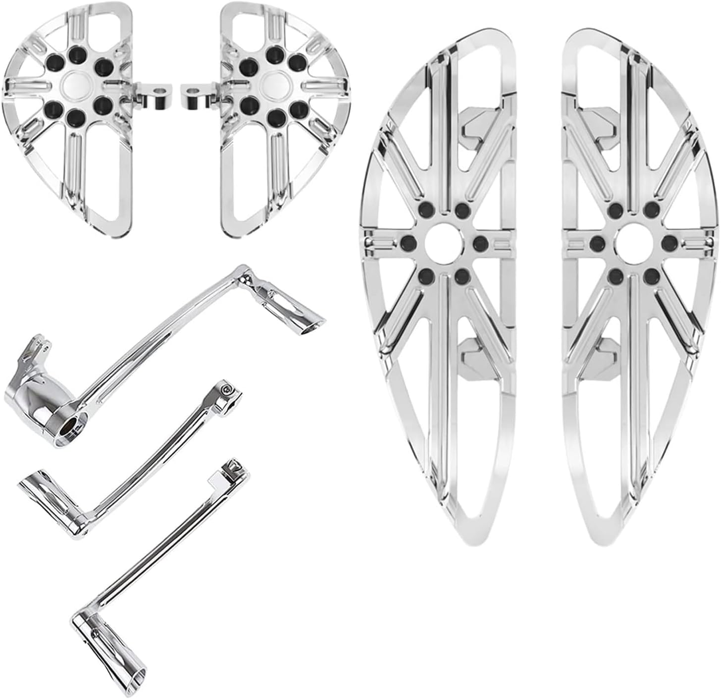 Motorcycle Front Driver Rear Passenger Footboards Foot Peg Shift Lever Brake Arm Kit Fit for Harley Touring Road Glide Street Glide Electra Glide Road King Trike Glide 2014-later Chrome
