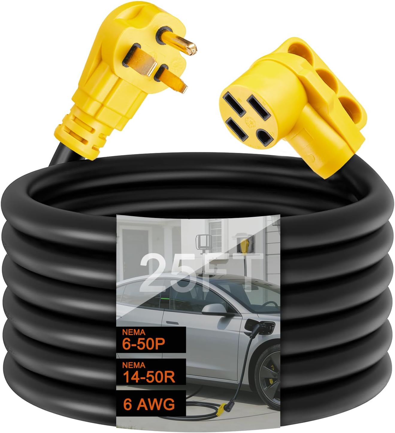 10ft NEMA 6-50P to 14-50R EV Charger Adapter Cord, STW 6AWG 50 Amp 240/250 Volts, 3-Prong Welder Plug to 4-Prong EV Charger Connector Adapter, for Tesla or EV Level 2 Charging, ETL Listed