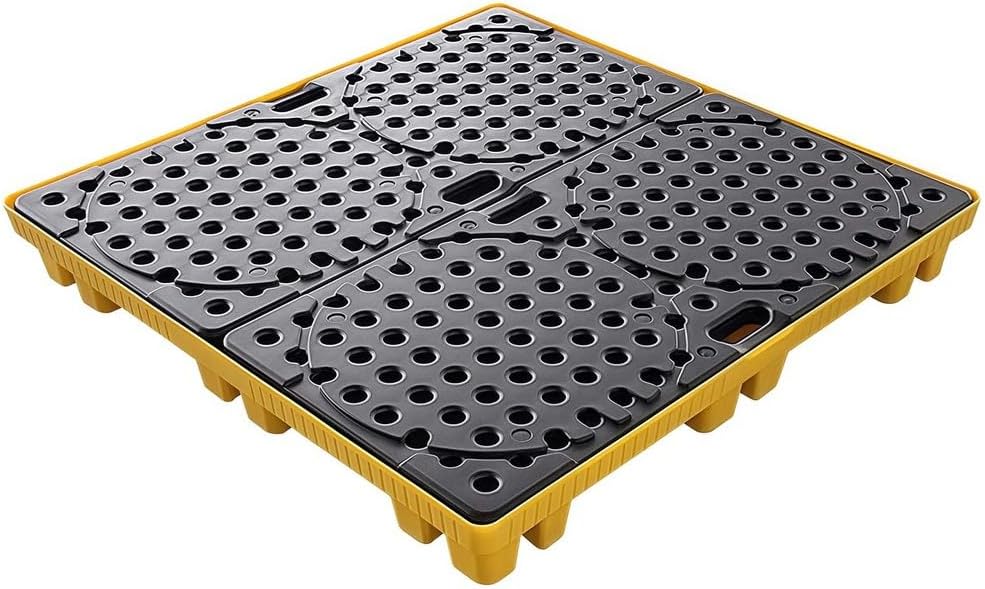 Leakproof Spill Containment Tray - Modular Oil Drum Storage Platform with Grates for Industrial Spill Control & Hazardous Material Management, Durable & Easy to Clean
