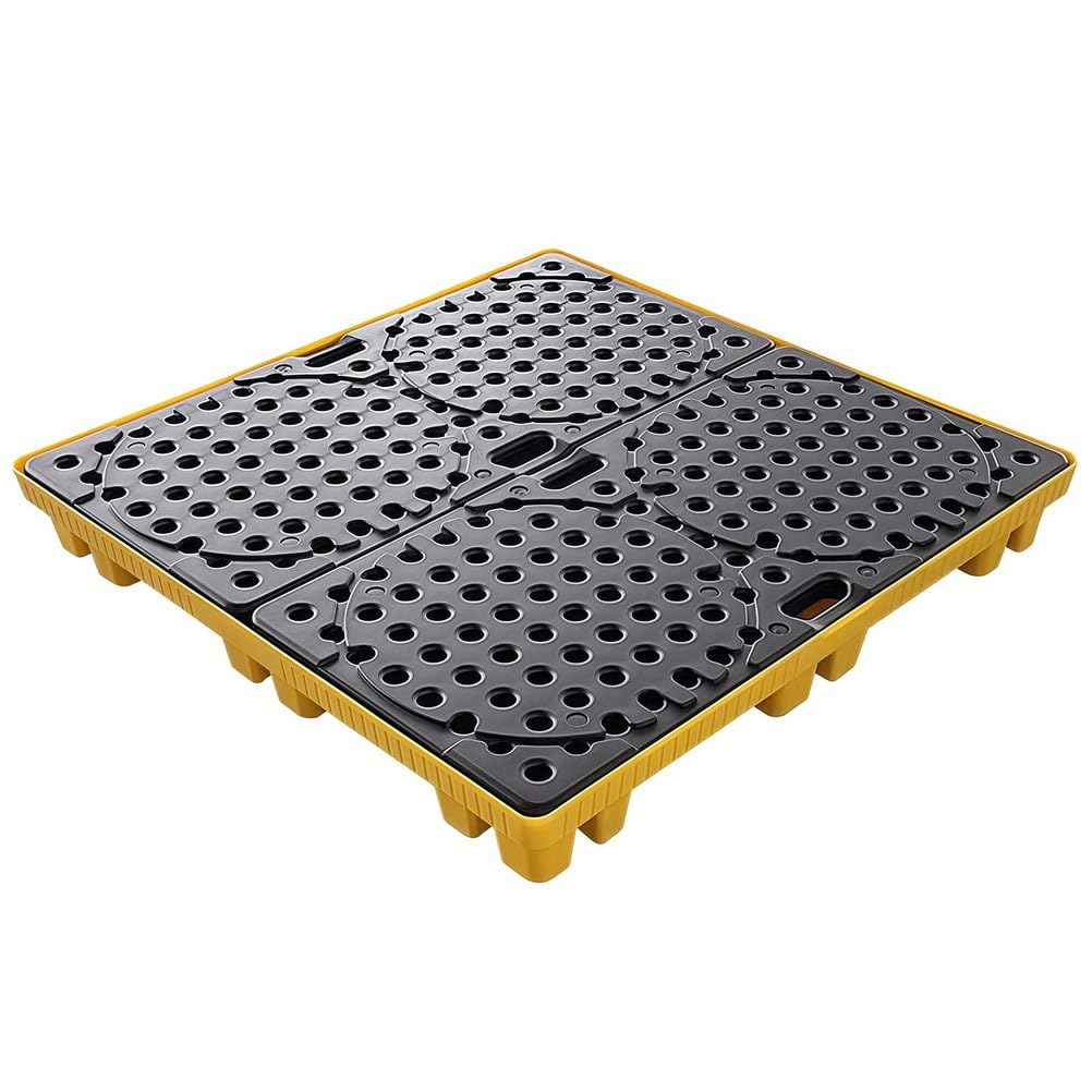 HHOZsafety Leakproof Plastic Drum Spill Pallet Modular Spill Containment Tray with Grates for Industrial Use Heavy Duty Spill Control Platform for Chemical & Oil Safety