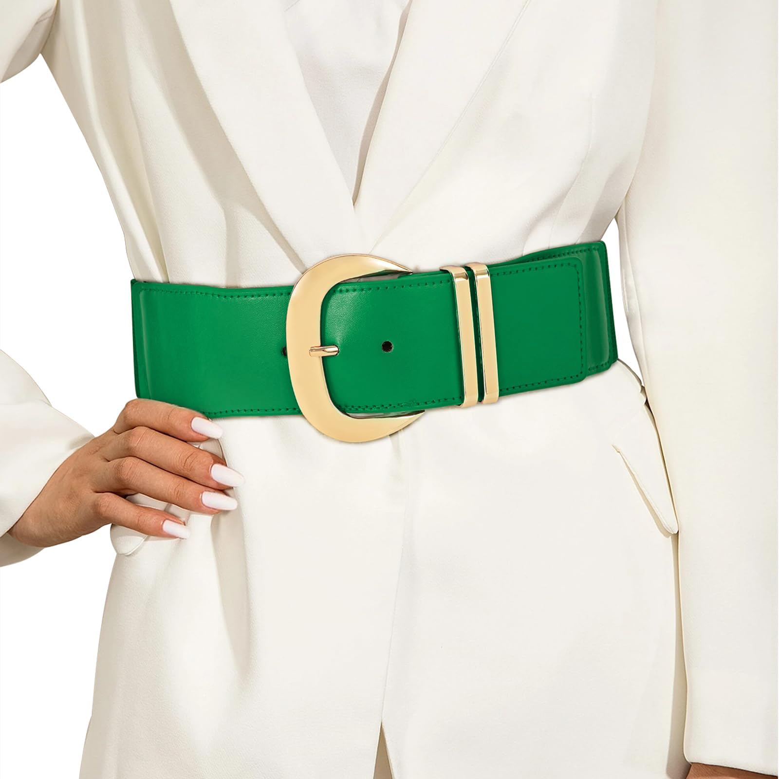 JasGood Damen Breiter Gürtel Elastischer Taillengürtel für Kleider Stretchy Gürtel Hüftgürtel Goldener Schnalle Gürtel für Damen