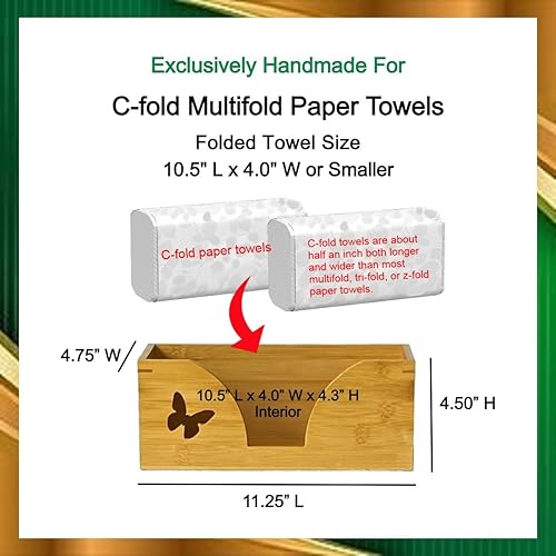 Miniatura 2 de Dispensador de toallas de papel plegable en C para encimera con mariposa grabada, compatible con servilletas de mano plegadas en C, multipliegues,