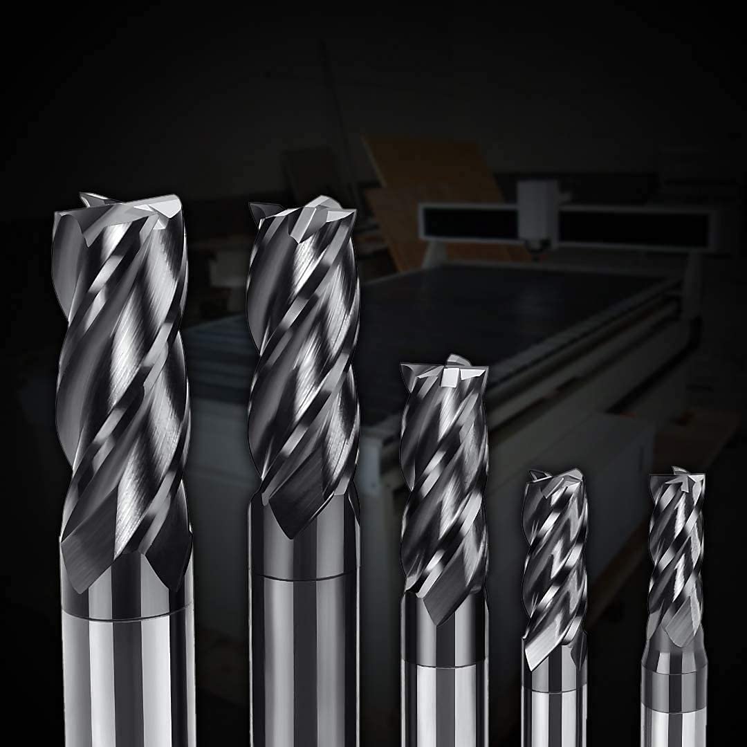 Set di 8 frese in carburo di tungsteno a 4 fessure, con codolo dritto, CNC, 2-12 mm