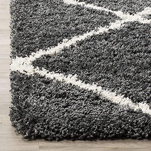 Image of Trellis Design Microfiber Hand Woven Shaggy Carpet Collection with 2 inch Pile Height Carpet for Living Room Size 11x11 feet Square coular Dgrey /Ivory