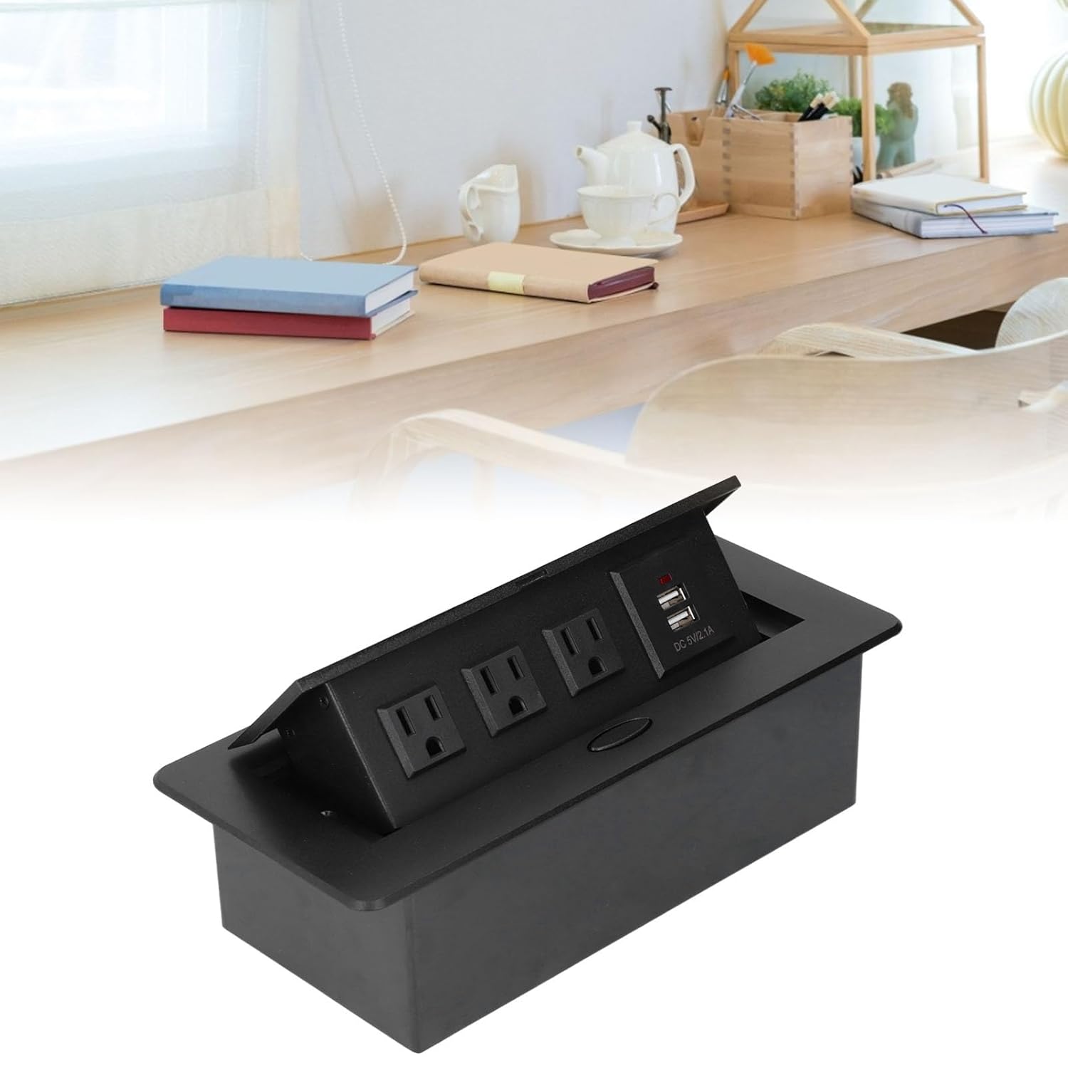 Modern Power Socket with USB Charging Ports, Aluminum Alloy Desk Outlet for Home Office, Slow Opening, Ideal Replacement