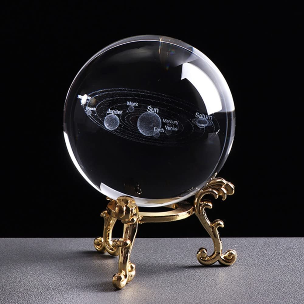Sfera Di Cristallo 3D Sistema Solare Con Base In Legno E Luce LED | Lampada Da Notte Astronomica Per Camera