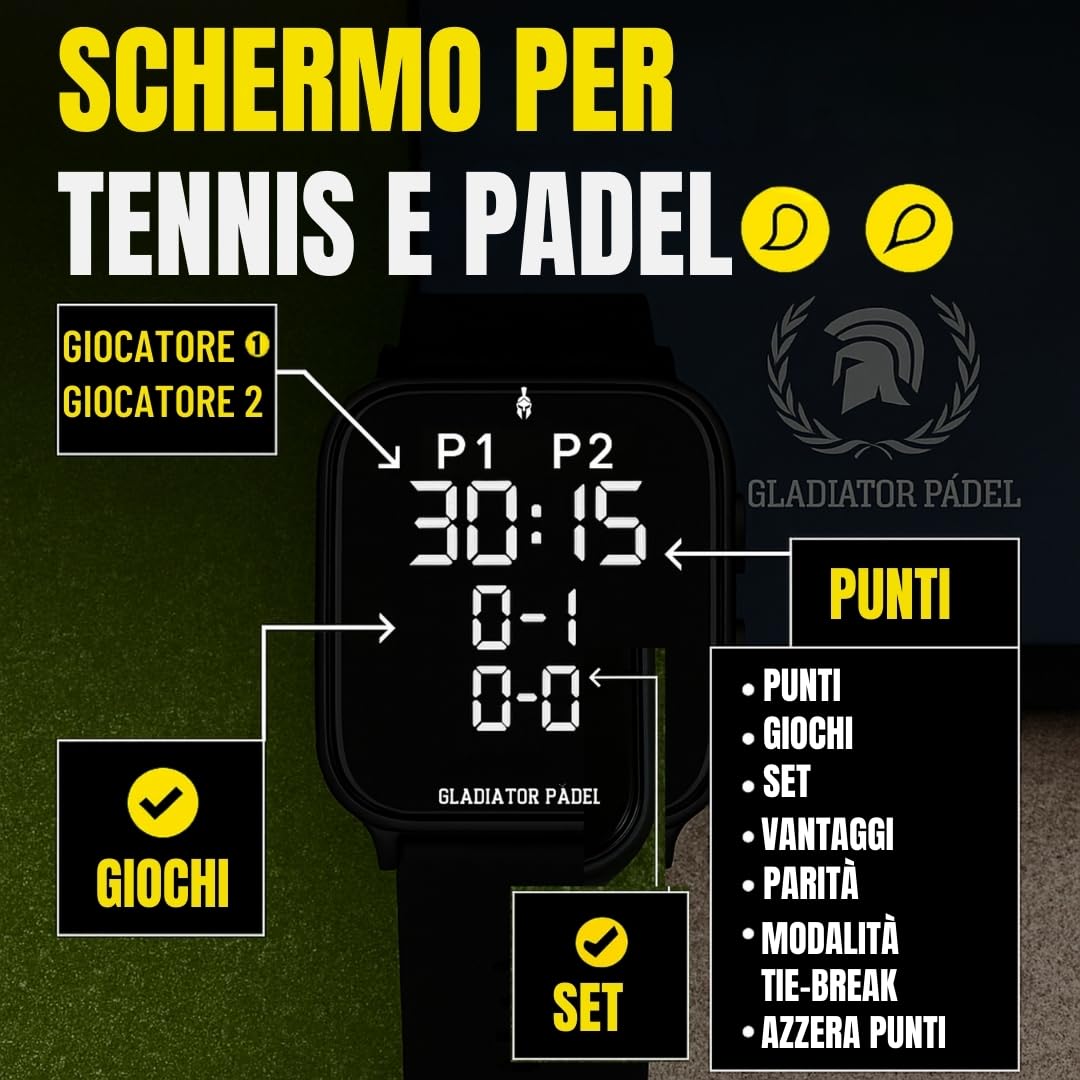OROLOGIO SEGNAPUNTI PADEL,TENNIS,PICKEBALL E PING PONG |+ Modalità Sveglia-Cronometro e Orologio|accessori padel|accessori tennis|regali per padel |segna punti padel