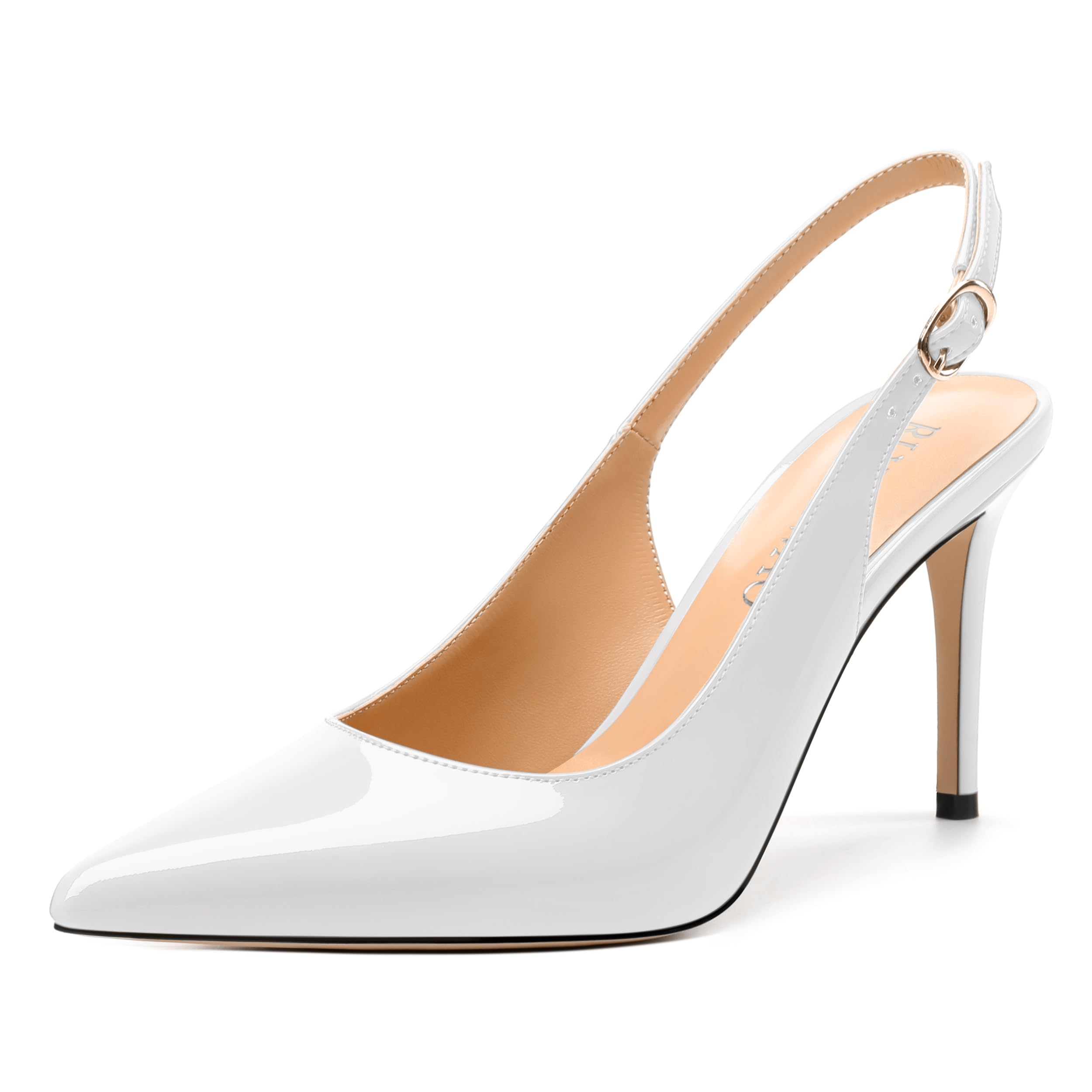 RLYGHWAO Women's Pumps, Slingback Pointed Toe Stiletto High Heels, Fashion Adjust Buckle Patent Shoes for Women 3.3 inch