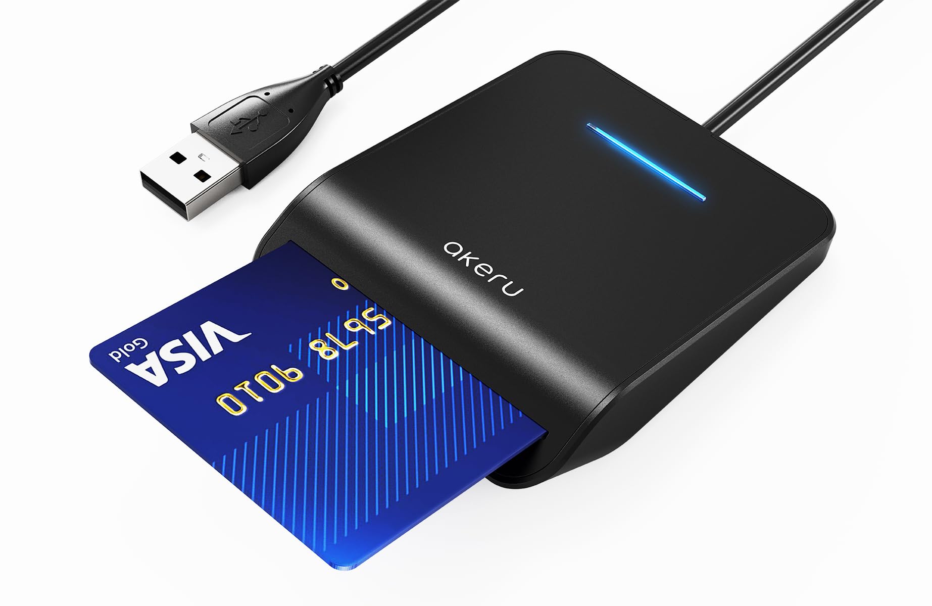 AKERU CAC Card Reader with LED Indicator, DOD Military Common Access, (5 feet Long Cable). Universal Compatibility, Compact PIV Smart Card Reader