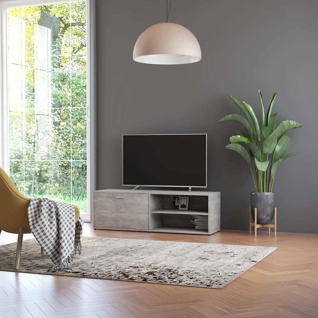 Mobile TV grigio cemento, in legno, 120 x 34 x 37 cm, con anta e 2 scomparti, per soggiorno, camera da letto, spazio e gestione dei cavi, moderna credenza bassa