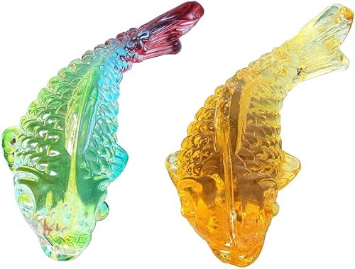 DMtse Feng Shui - 2 figuras de cristal de cristal de Koi coloridas y amarillas para esculturas de animales, coleccionables, decoración de regalo