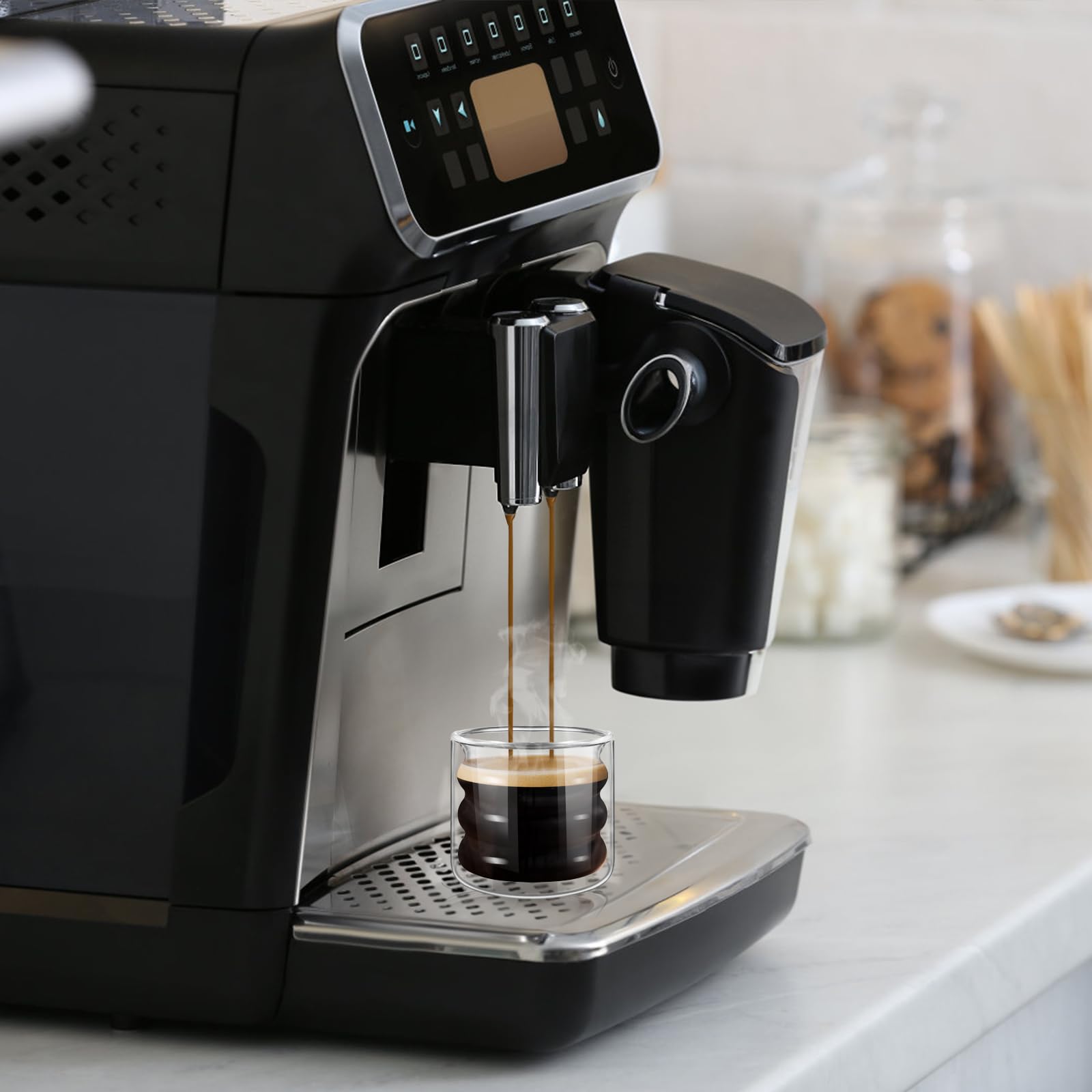 ecooe 6x120 ml Tazza Caffè Doppio Vetro Borosilicato Set di 6, Bicchieri da Espresso a Doppia Parete Trasparente, Tazzine Vetro Doppio per Tè, Caffè, Regalo di Compleanno per un Amico dei Genitori