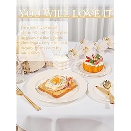 WDF 200PCS Ivory Plastic Plates - Elegant Ivory Disposable Plates for Party- Include 100 Dinner Plate 10 and 100 Plastic Dessert Plate 7 Perfect for Thanksgiving/Wedding/Party/BirthdayBaby Shower