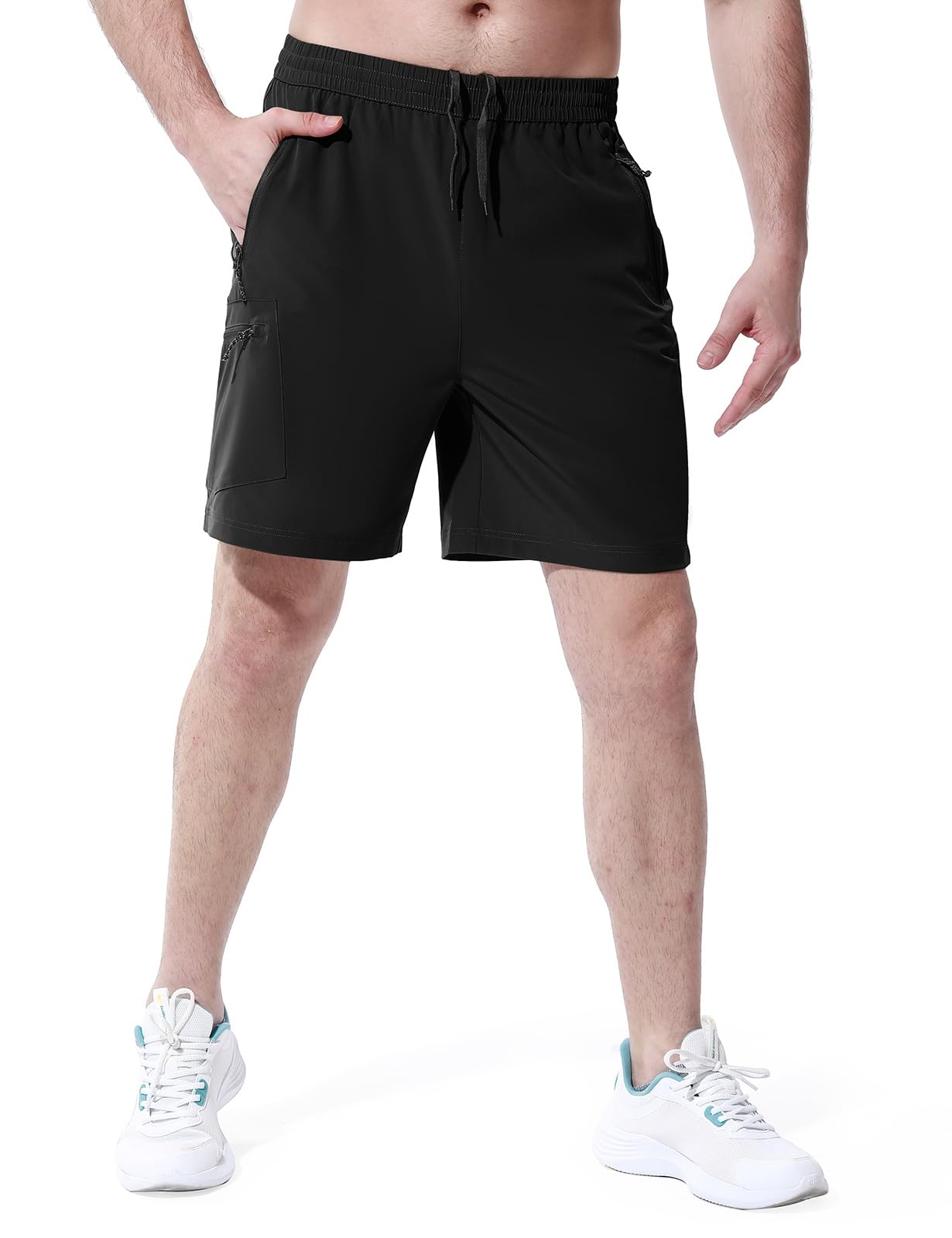 Rdruko Kurze Hosen Herren Sport Shorts Stretch Wanderhose Sommer Fahrradhose Schnelltrocknend Jogginghose Cargohose Laufshorts mit 4 Reißverschlusstaschen