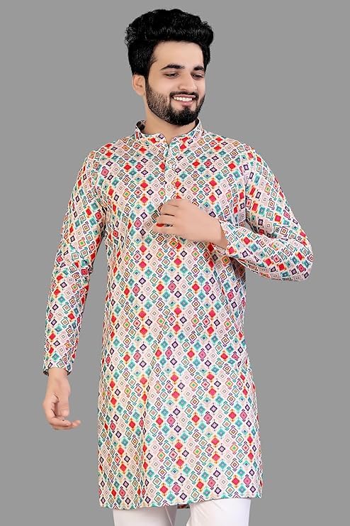 Lookmark Men's Cotton Blend Printed Long Kurta Suitable For All Indian Wedding, Occasions, And Festivals (Az-Lm-Og-Kurta 14-Xxl) Grey