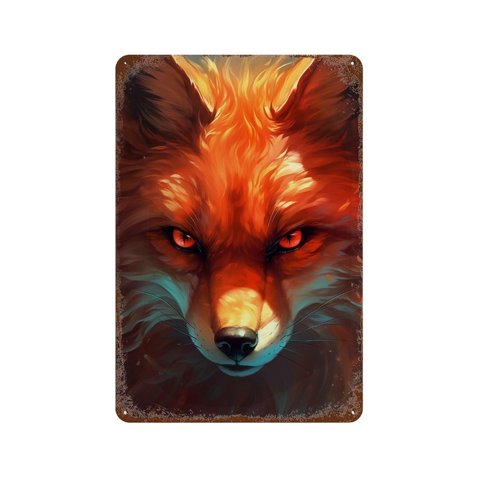 Fox Animal Vintage Metal Tin Sign 11.8"x7.9", Ideal for Living Room, Hallway And Home Decor