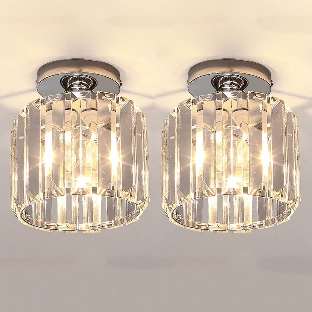 HXYSXHJUO 2 Pcs Ceiling Lights Crystal Pendant Lamp Modern Semi Flush Mount Lighting Fixture, Hallway Aisle Corridor Mini Chandelier E27 Socket Star of Light