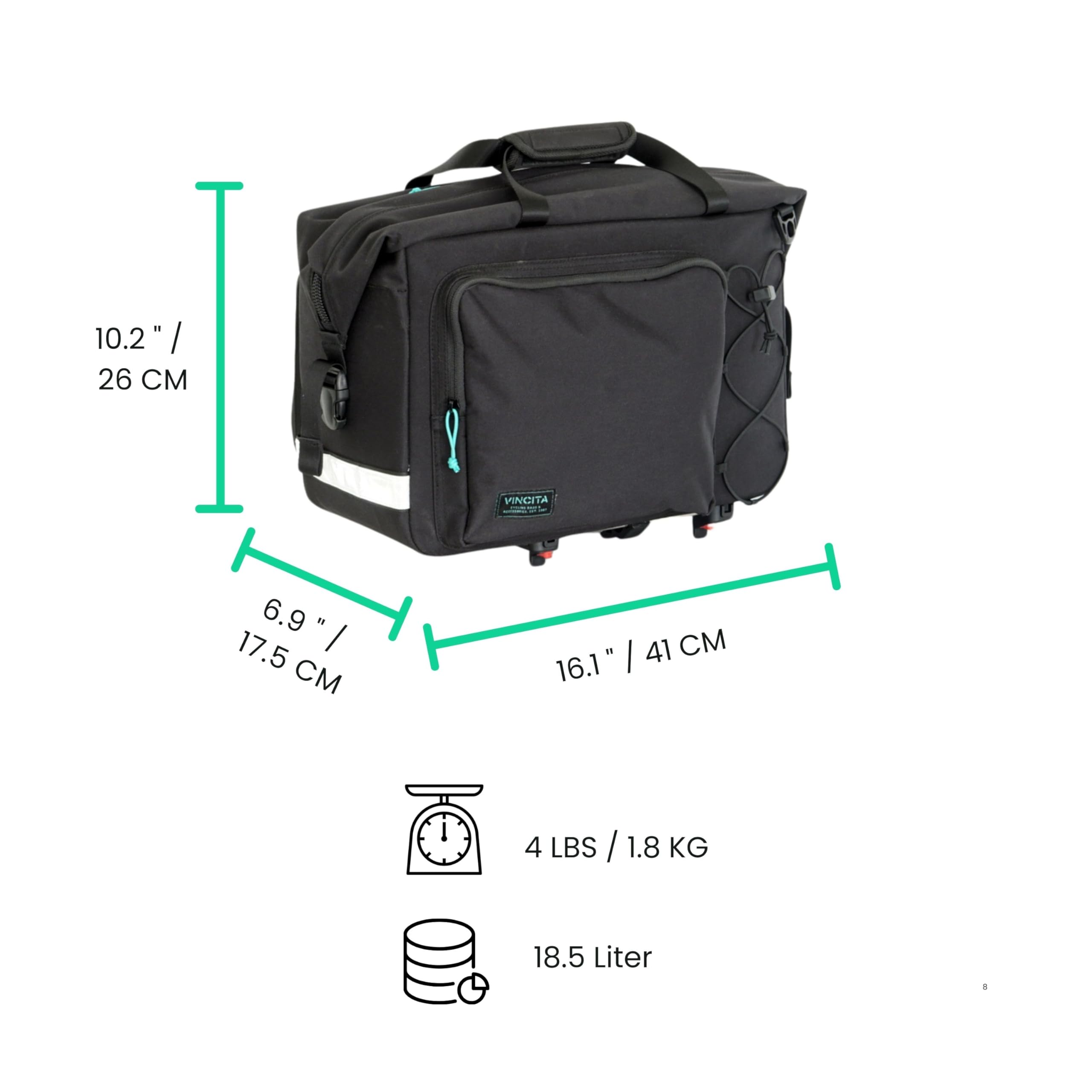 Vincita Nash Pro Bag – Borsa da portapacchi Premium per Brompton P Line & Advance Roller Rack, supporto KlickFix UniKlip 2, design senza colpo di tallone, elegante e funzionale per pendolarismo e