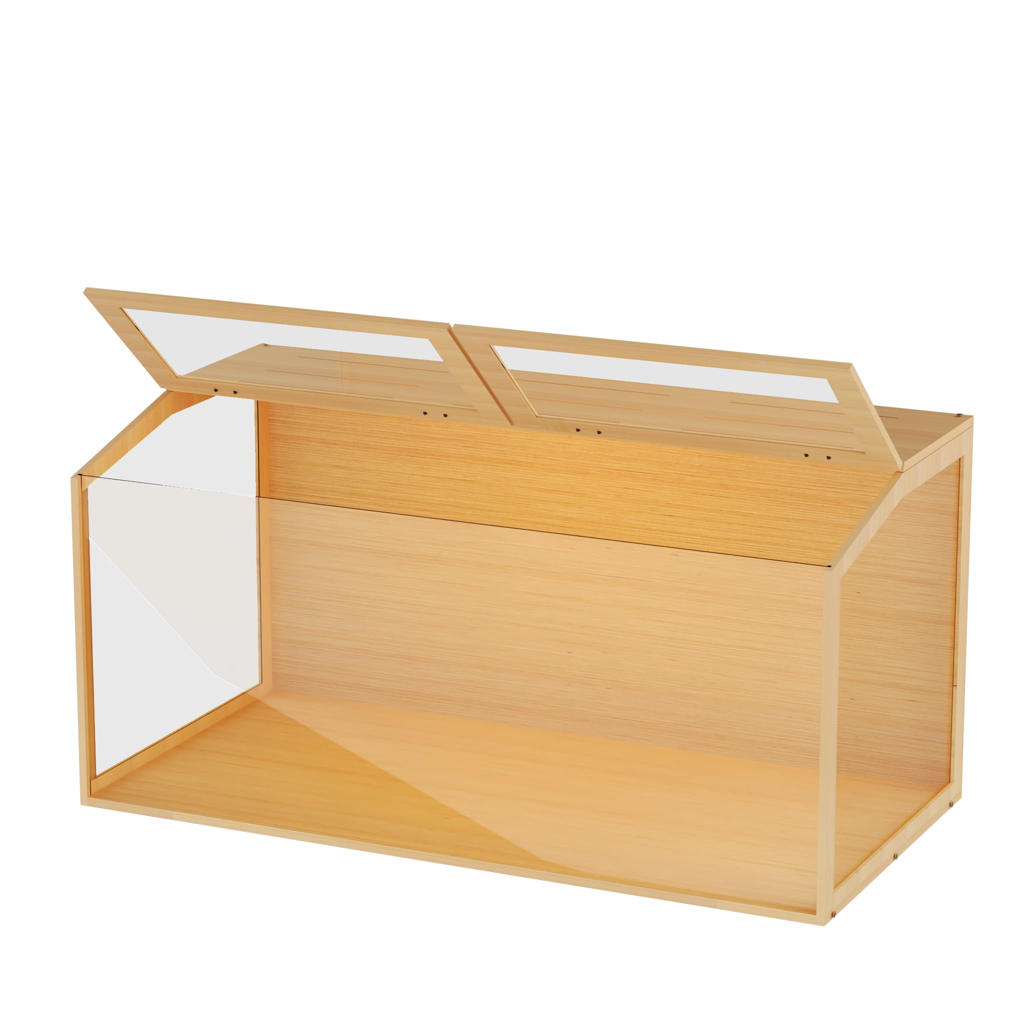 BingoPaw Hamsterkäfig Nagerkäfig aus Holz und Gehärtetes Glas, Kleintierkäfig mit Klappbarem Deckel, robust Kükenaufzuchtbox für Küken Hamste kausicheres Zwerghamster, XL 100 x 50 x 50 cm, Natur
