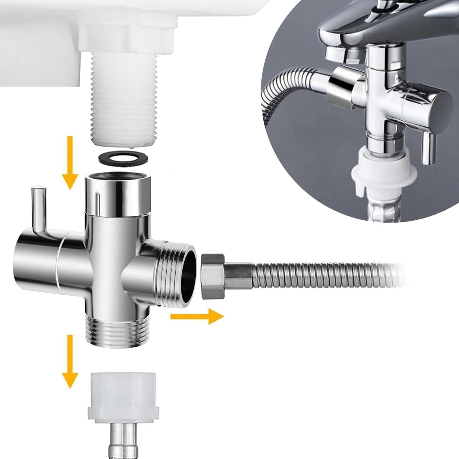 G1/2" Shower Diverter Valve, 3-Way Shower Splitter with Rubber Seal, Chrome-Plated Replacement Valve for Shower Systems - Image 3