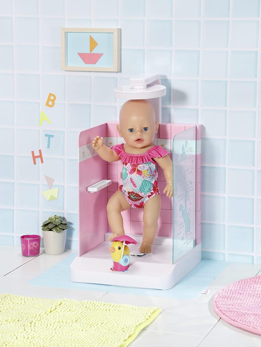 BABY born Bath Walk-in Shower for 43cm Dolls - Easy for Small Hands, Creative Play Promotes Empathy & Social Skills - for Toddlers 3 Years & Up - Includes Adjustable Showerhead & Bath Mat