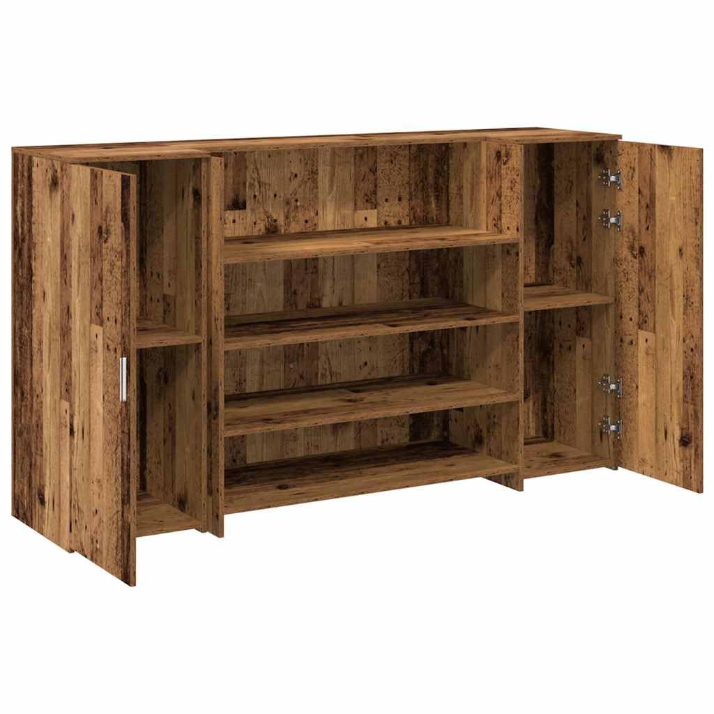 Bancone per ricevimento, effetto legno anticato, 3 pezzi, 180 x 50 x 103,5 cm | Banco di consulenza modulare con molto spazio per ufficio, studio di bellezza, hall hotel e studi medici.