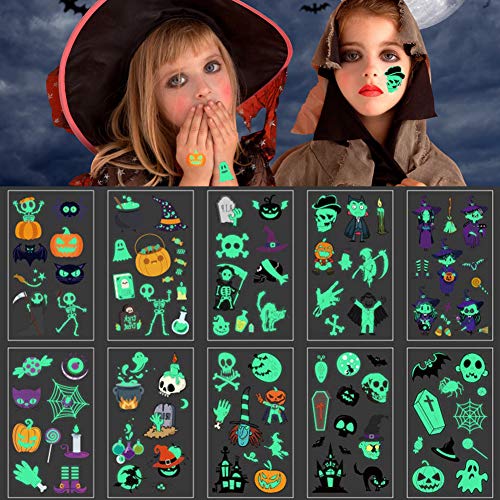 Halloween Temporary Luminous Tattoos Glow in The Dark, Kids Waterproof Tattoo Stickers for Halloween Party Supplies…