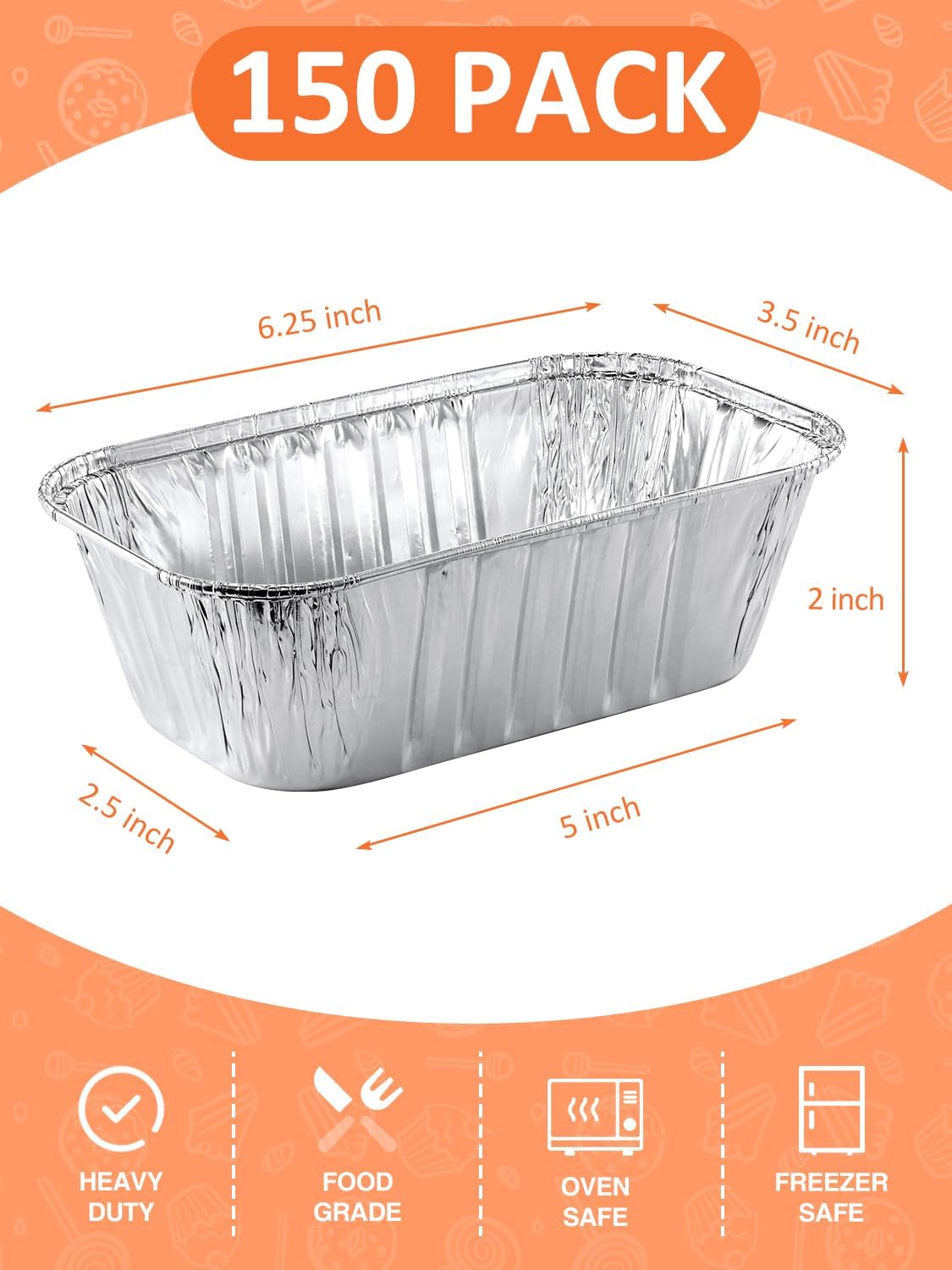 NEEBAKE 150 Pack 6x3.5x2 Disposable Aluminum Loaf Pans - 1 Lb Mini Loaf Pans, Small Aluminum Tin Foil Baking Pan, Food Containers for Baking, Cakes, Bread, Meat, Loaves