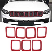 Front Grille Grill Inserts Cover Compatible with Jeep Compass 2017 2018 2019 2020 2021 ABS Grill Cover Rings Frame Trims Kit 7PC Red