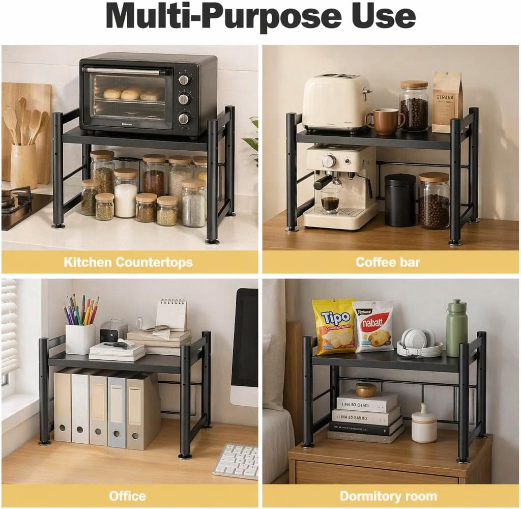 2-Tier Microwave Stand, 220lbs Rack w/Adjustable Feet & 6 Hooks