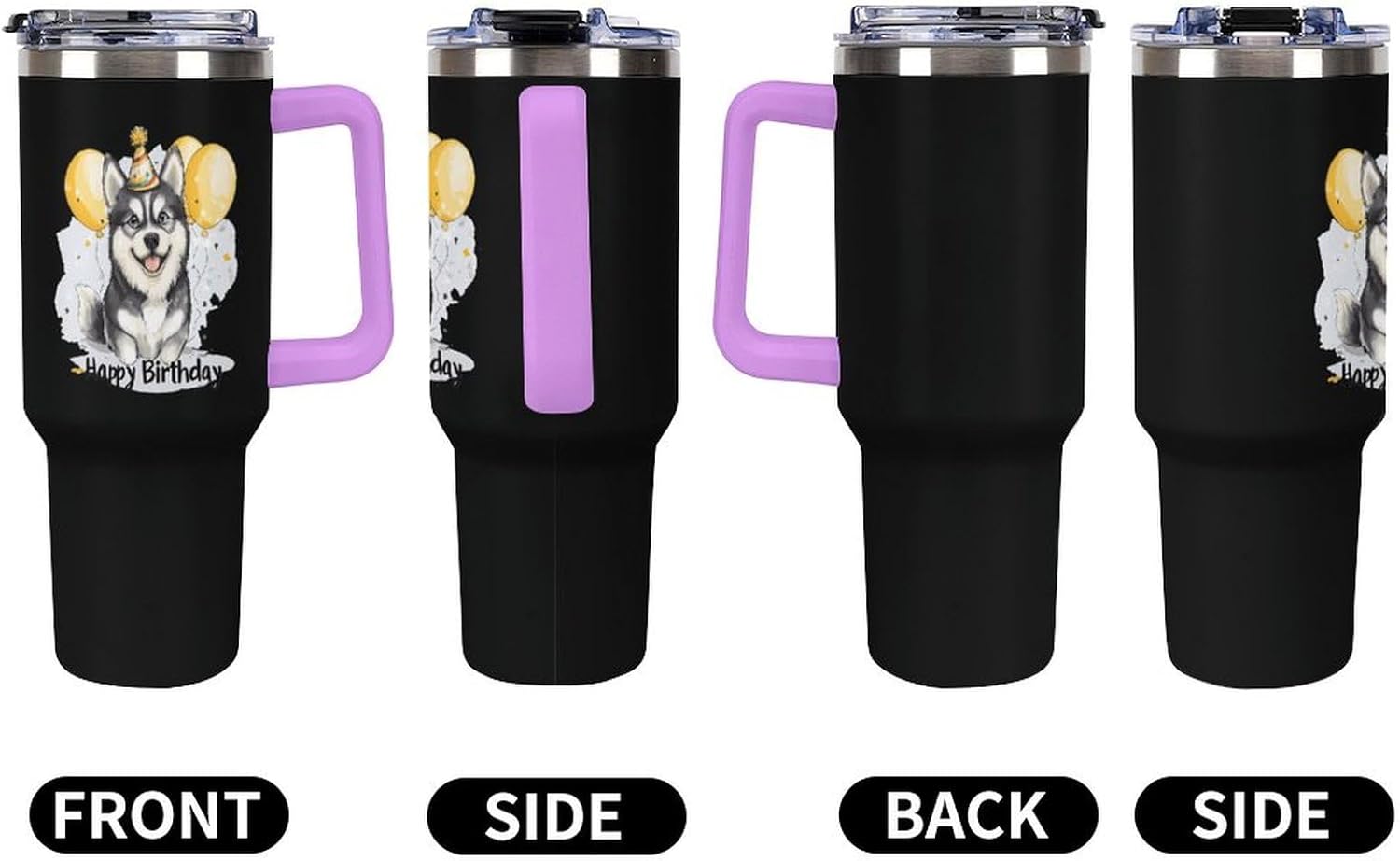 Husky Birthday Travel Mug 40oz Insulated Tumbler with Lid And Straw Coffee Mug Car Cup Violet-style