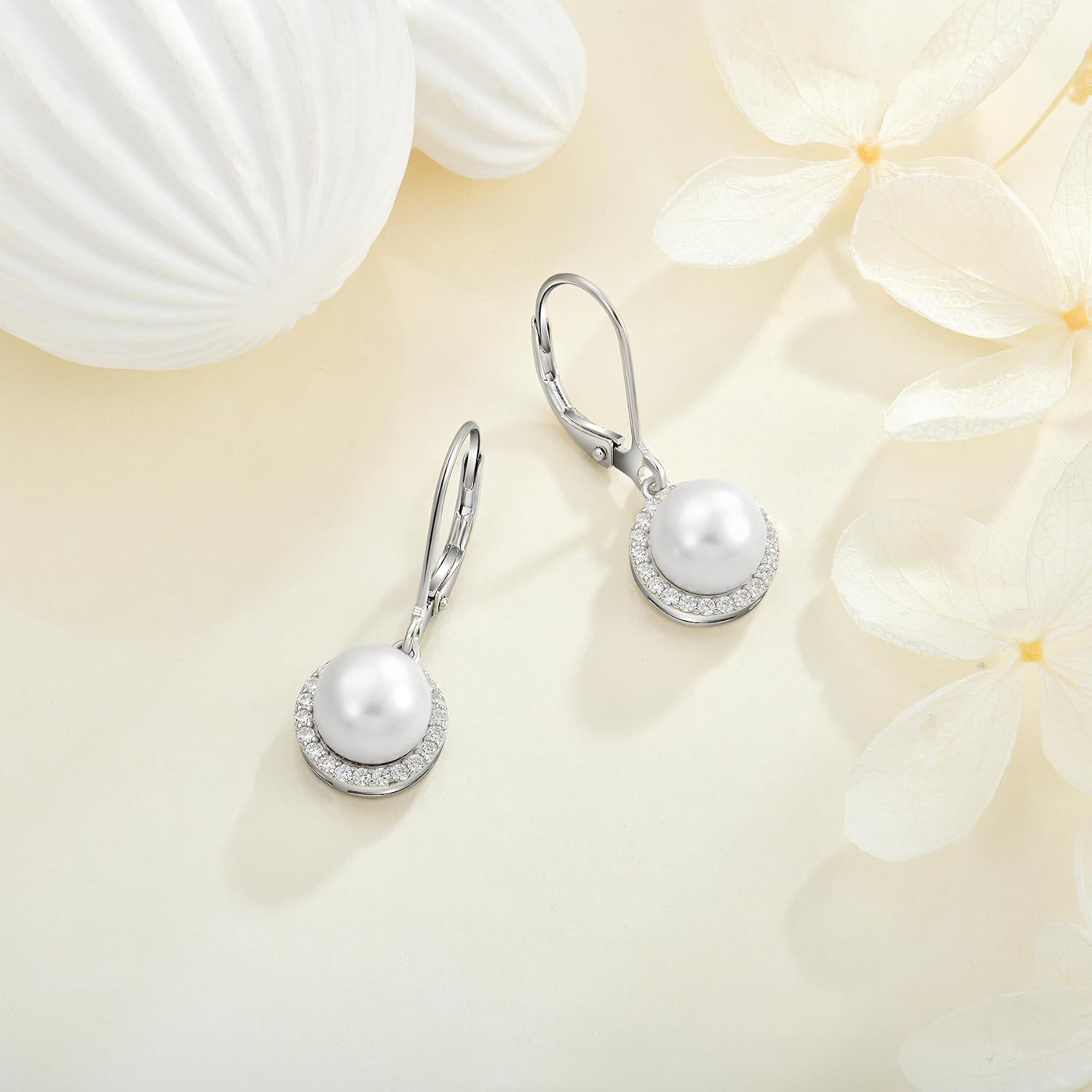 Pearl Earrings for Women 925 Sterling Silver Dangle Drop Earrings Women Leverback Earrings with 8mm Freshwater Pearl Jewelry Anniversary Mother's Day Birthday Gifts for Her